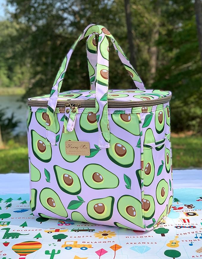 Kwang Min Avocado Insulated Lunch Bag for Women,Reusable Lunch Box,Large Cooler for Office,Picnic Outdoors,Premium Durable Fabric,Light,Ideal Summer Bag (Avocado Pink)