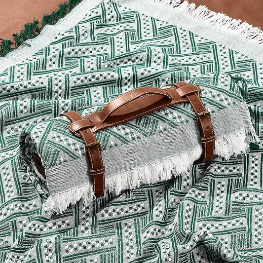 VitalCozy Waterproof Picnic Blankets Outdoor Blanket Foldable 2 in 1 Double Layer Sandproof Beach Mat with Carry Strap for Camping Lawn Park Beach Grass(Green White)