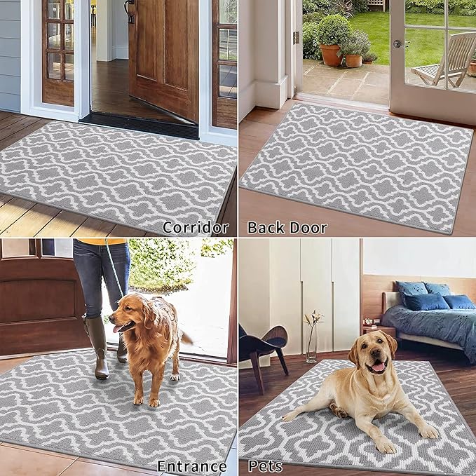 HEBE Indoor Door Mat 32"x48" Non Slip Front Door Welcome Mats Washable Shoe Mats Dirt Trapper for Entryway Low Profile Kitchen Carpet for Entrance Hallways Entrance Mat for Dogs