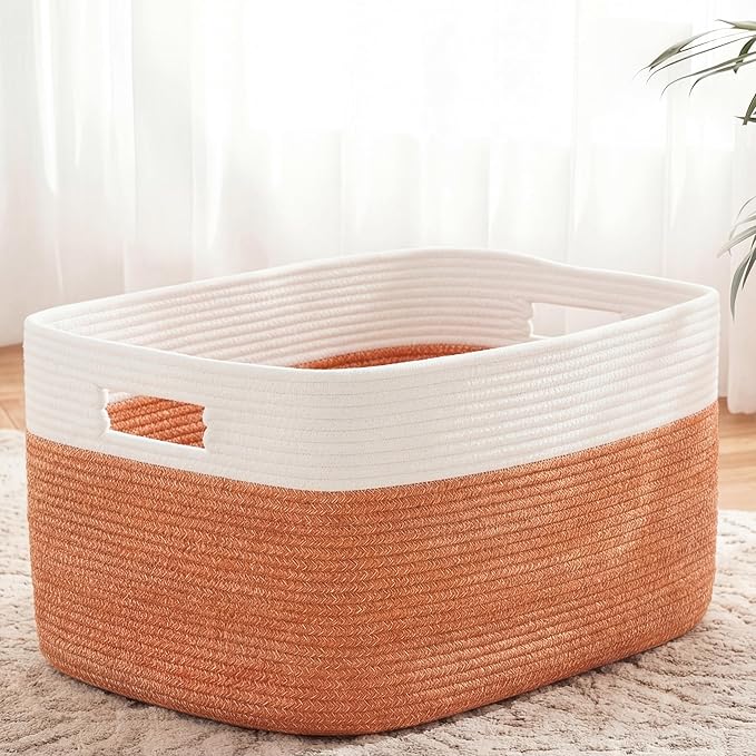 Blanket Basket,Rectangle Woven Baskets for Storage,100L Laundry Basket for Decorative Nursery Blanket,Toys,Dirty Clothes and Magazine in Shelves,Baby Room,and Living Room