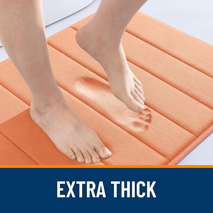 OLANLY Memory Foam Long Bathroom Rugs Runner 59x24, Super Soft Absorbent Bath Mat, Quick Dry, Machine Washable Shower Floor Rugs, Bathmat Carpet, Bathroom Home Decor Accessories, Peach