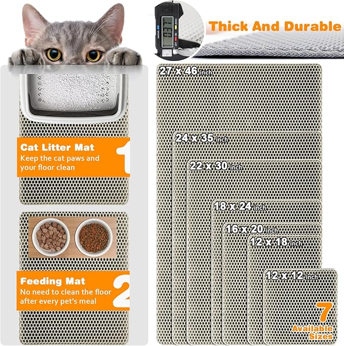 blissstorm Waterproof Cat Litter Mat, Double Layer EVA, Odor-Free Large Grid, Urine Proof, Easy Cleanup (Khaki, 18 x 24)