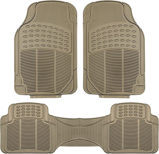 FH Group Car Floor Mats - Heavy-Duty Rubber Floor Mats for Cars, Universal Fit Full Set, Trimmable Automotive Floor Mats, ClimaProof Floor Mats For Most Sedan, SUV, Truck Floor Mats Beige