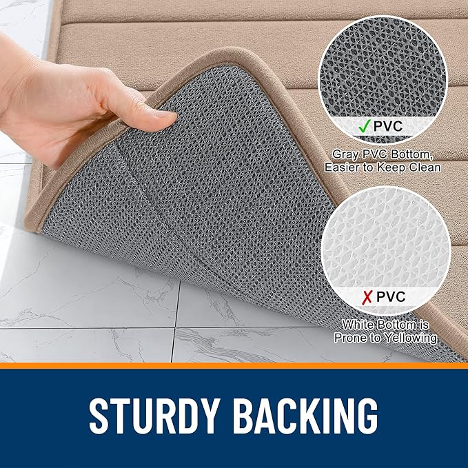 OLANLY Memory Foam Toilet Rugs U Shaped 24x20, Super Soft Absorbent Contour Bath Rugs, Quick Dry, Machine Washable Toilet Mat, Bathmat Floor Carpet, Bathroom Home Decor Accessories, Tan