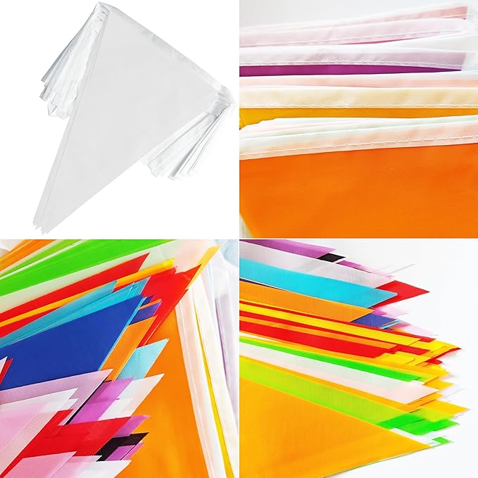 100 Feet White Pennant Banner Flags, 60 Pcs DIY Flag for Birthday, Party, Shops, Outdoor and Indoor Decorations, Festival Celebration (White)