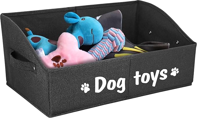 PET ARTIST Sturdy Collapsible Dog Organization and Storage Basket Accessible,Cute Dog Toy Storage with Handles,Dog Toy Box Bin Large for Chew Toys,Clothes,Squeak Toys,Black