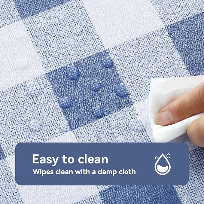 Romanstile Gingham Square Plastic Tablecloth, 100% Waterproof Checkered PVC Table Cloth, Heavy Duty Vinyl Table Cover for Dining, Camping, Picnic, Outdoor - 54 x 54 Inch, Light Blue and White