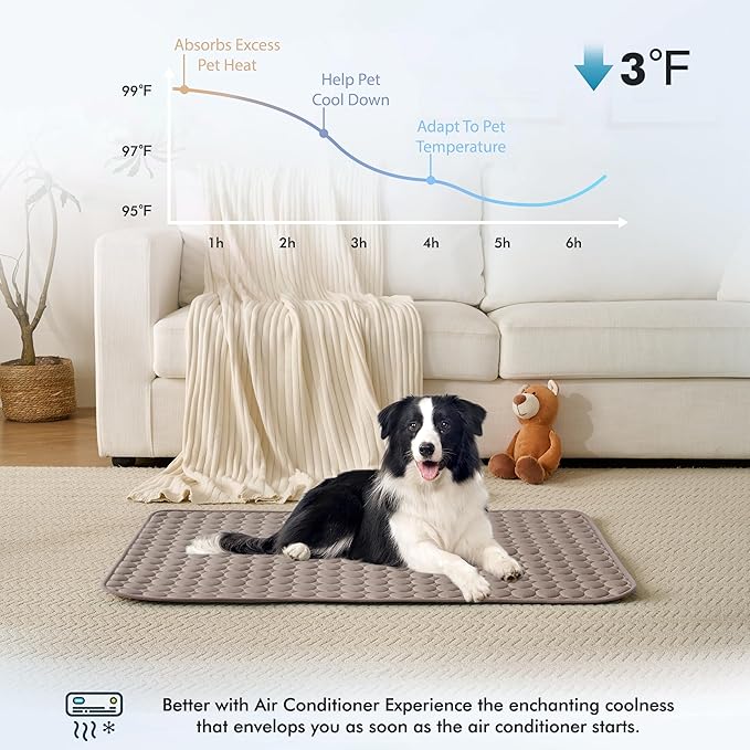 MICROCOSMOS Summer Cooling Mat & Sleeping Pad- Water Absorption Top, Materials Safe, Easy Carry, EZ Clean. Keep Cooling for Pets, Kids and Adults.(Brown, 36" x24")