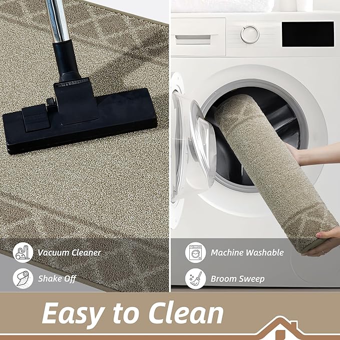 BEQHAUSE Door Mat Dirt Trapper Non Slip Entryway Rugs Absorbent Welcome Mat Low Profile Washable Front Door Mat for Muddy Paws,Entrance,Hallway, 32" x 48",Beige