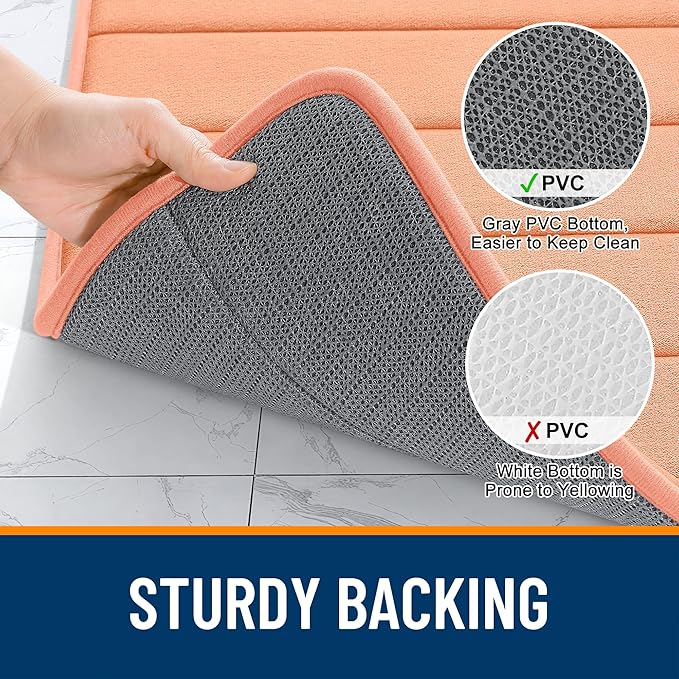 OLANLY Memory Foam Bath Mat 36x24, Super Soft Absorbent Bathroom Rugs, Quick Dry, Machine Washable Shower Floor Rugs, Bathmat Carpet, Bathroom Home Decor Accessories, Peach