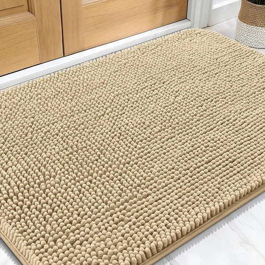 OLANLY Dog Door Mat for Muddy Paws 32x20, Absorbs Moisture and Dirt, Absorbent Non-Slip Washable Doormat, Quick Dry Chenille Mud Mat for Dogs, Entry Indoor Entryway Carpet for Inside Floor, Beige