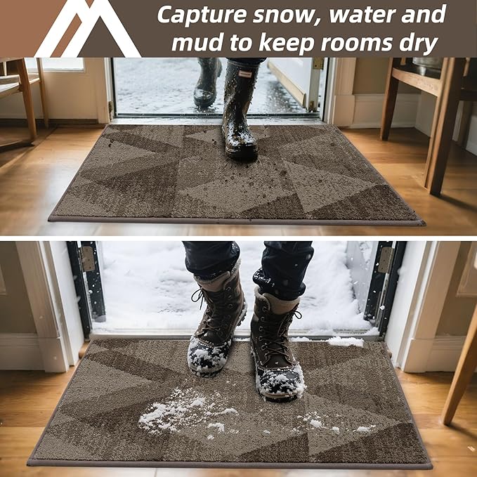 COSY HOMEER Entryway Rugs Doormat 24"x36", Non-Slip Absorbent Polyester, Washable Rugs for Front Door, Dirty Paws & High Traffic Areas, Brown