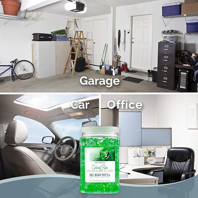 SMELLS BEGONE 48 oz Odor Eliminator Gel Bead Refill - Odor Eliminator for Bathrooms, Cars, Boats, RVs & Pet Areas - Made with Essential Oils - Calming Rain Scent