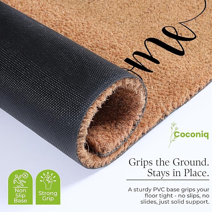 COCONIQ Coir Door Mats 17" X 30", Non-Slip Sturdy, PVC Backed Heavy Duty, Easy to Clean, Ideal for Door Entrance, Patio, Porch, Backyard, Garages, Welcome with Love