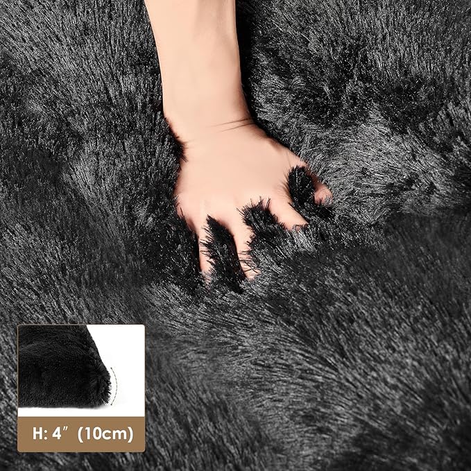 EHEYCIGA Fluffy Dog Crate Bed for Large Dogs, Plush Faux Fur Crate Pad, Calming Anti Anxiety Large Dog Bed, Washable Soft Warm Mat with Non-Slip Bottom, Black
