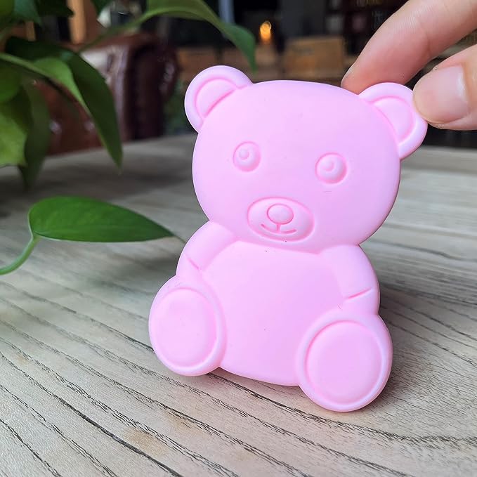 Premium Sensory Brush for Kids or Autism,Soft Silicone Body Scrubber,2 in 1 Sensory Room Occupational Therapy Sensory Brushes,Silicone Loofah,Pet Shower Brush Bath Brush Shampoo Brush(Bear-Pink)