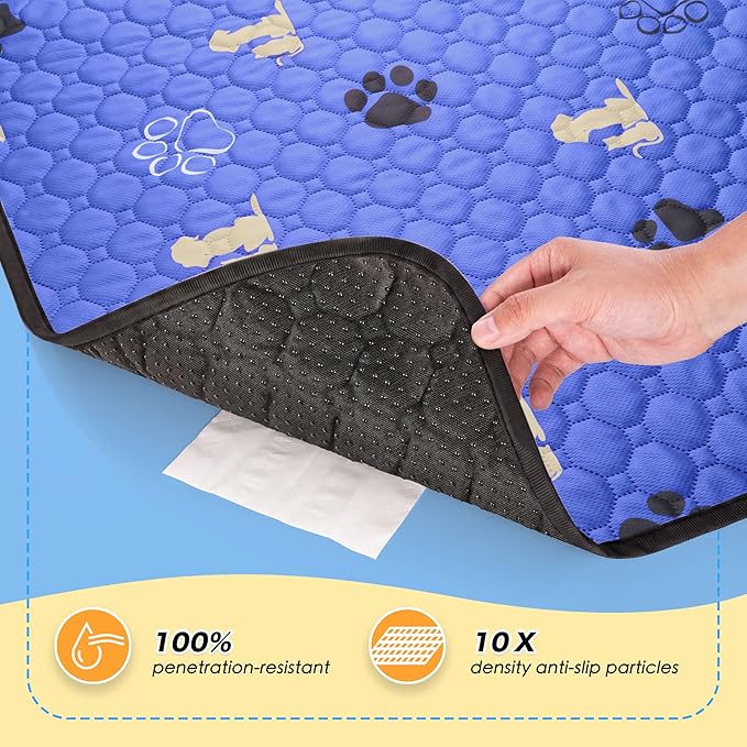 WanpeeGoo Washable Pee Pads, Puppy Pee Pad for Dogs, 1 Pack Absorbent Reusable Training Dog Pads Pet Puppy Pads, Non-Slip Potty Pads for Whelping, Playpen, Crate, Bed, Blue 63"x63"