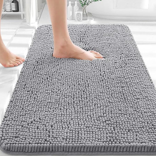 OLANLY Bathroom Rugs 36x24, Extra Soft Absorbent Chenille Bath Rugs, Rubber Backing Quick Dry, Machine Washable Bath Mats for Bathroom Floor, Tub and Shower, Home Decor Accessories, Grey