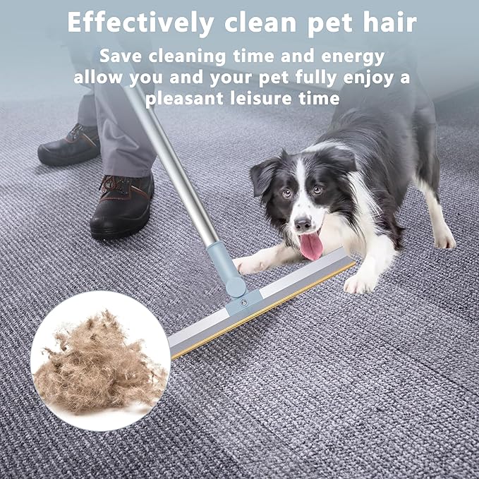 Reusable Pet Hair Removal Tool, Long Handle Adjustable for Couch, Rugs (Gray)