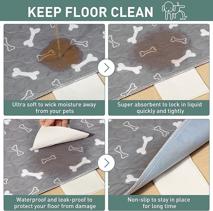 Eterish Reusable Washable Pee Pads for Dogs Small/Large/Extra Large 18'' x 24'' 2 Pack, Absorbent Pet Puppy Dog Training Pads Non-Slip, Waterproof Whelping Potty Pads for Dogs Leak-Proof