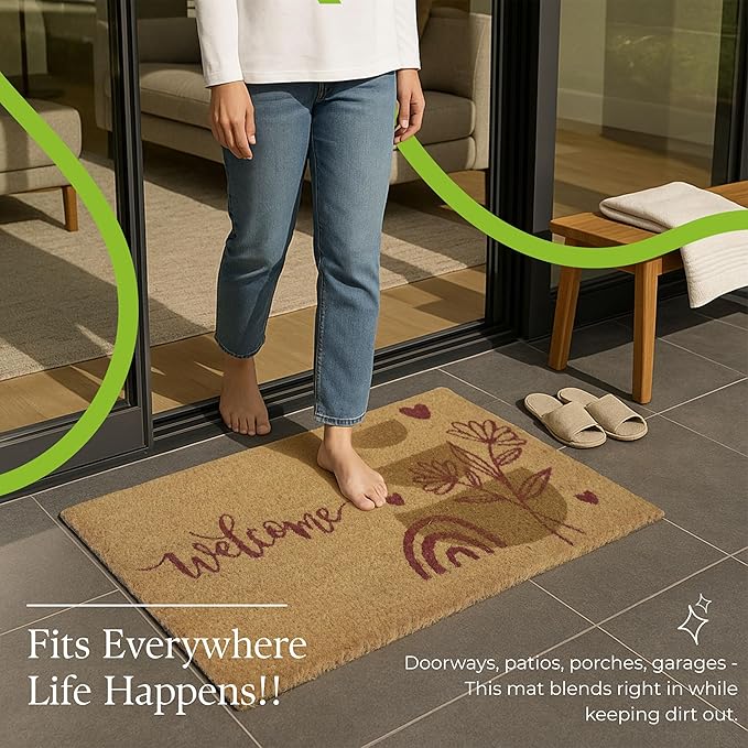 COCONIQ Coir Door Mats 17" X 30", Non-Slip Sturdy, PVC Backed Heavy Duty, Easy to Clean, Ideal for Door Entrance, Patio, Porch, Backyard, Garages, Welcome Abstract