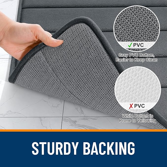 OLANLY Memory Foam Toilet Rugs U Shaped 24x20, Super Soft Absorbent Contour Bath Rugs, Quick Dry, Machine Washable Toilet Mat, Bathmat Floor Carpet, Bathroom Home Decor Accessories, Black