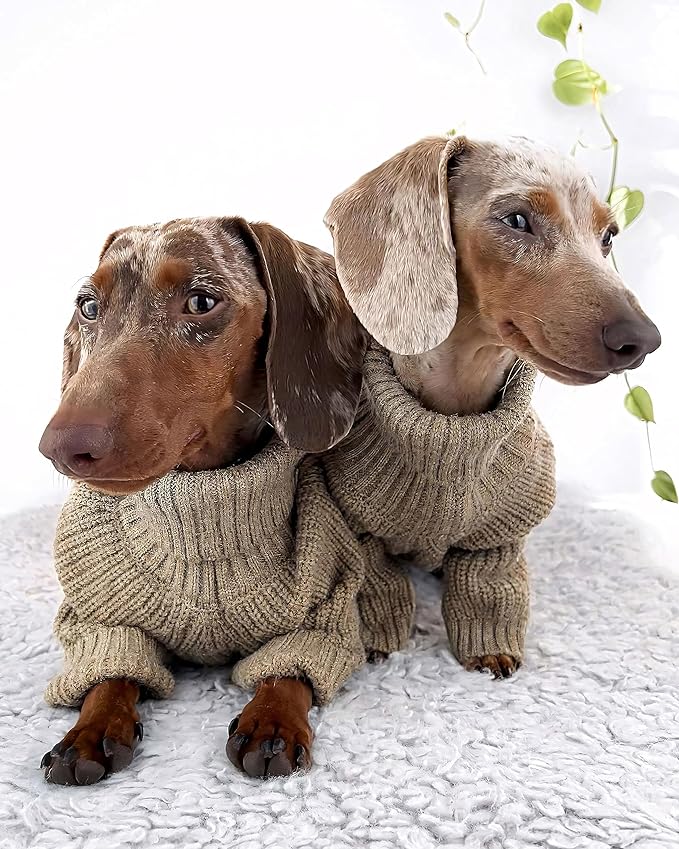Fitwarm Thermal Knitted Dog Sweater Doggy Winter Coat Pet Clothes Doggie Turtleneck Jacket Puppy Outfits Cat Sweatsuit Sage Green Large
