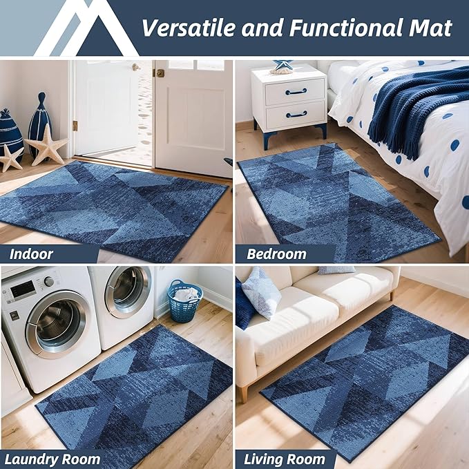 COSY HOMEER Entryway Rugs Doormat 32"x48", Non-Slip Absorbent Polyester, Washable Rugs for Front Door, Dirty Paws & High Traffic Areas, Blue