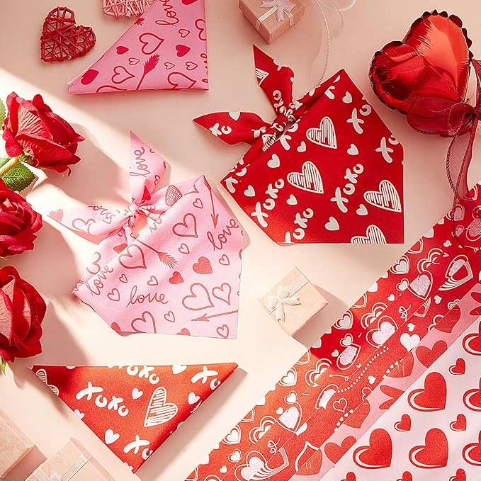 50 Pcs Valentines Day Dog Bandanas Bulk Heart Bandanas for Dogs Triangle Kerchief Bibs Scarf for Pet Sweet Costume Photo Props Accessories Pet Shops Grooming, 25 Styles (19.7 x 13.8 x 13.8)