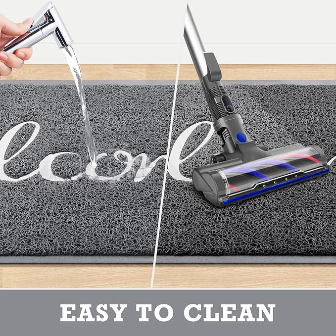 Grey Door Mat Welcome Mats Outdoor Indoor Non-Slip Doormat for Entryway Low-Profile Floor Mat for Yard, Garage, High Traffic Areas (36"x24", Grey)