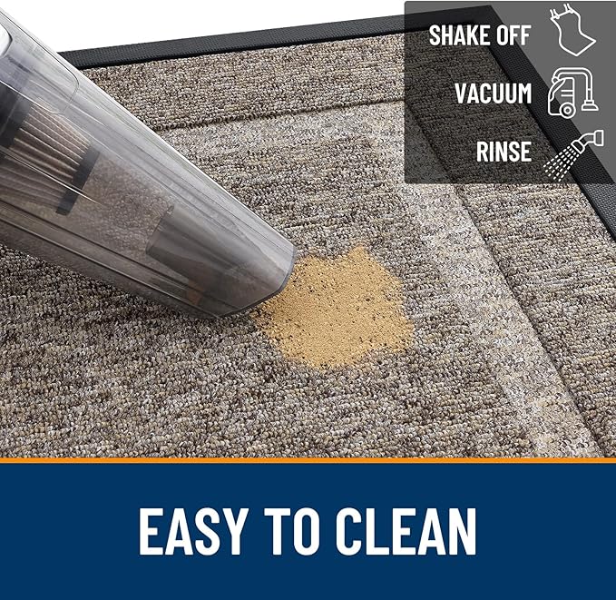 OLANLY Front Door Mat Indoor Outdoor Entrance, Waterproof All-Season, All-Weather Doormat, Sturdy Natural Rubber, Low Profile, Easy Clean Patio Porch Entryway Mat, 59x23, Khaki and White
