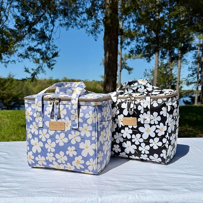 Kwang Min Floral Insulated Lunch Bag for Women,Reusable Lunch Box,Large Cooler for Office,Picnic Outdoors,Premium Quality Waterproof Fabric,Ideal Gift for Outdoors and work (Purple Cosmo)