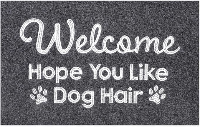 Gray Indoor Doormat, Dog Hair Mat Standard Welcome Front Door Entryway Mats, Funny Door Mat, Durable Non Slip Rubber Dirt Entrance Mats, 36" x 24"