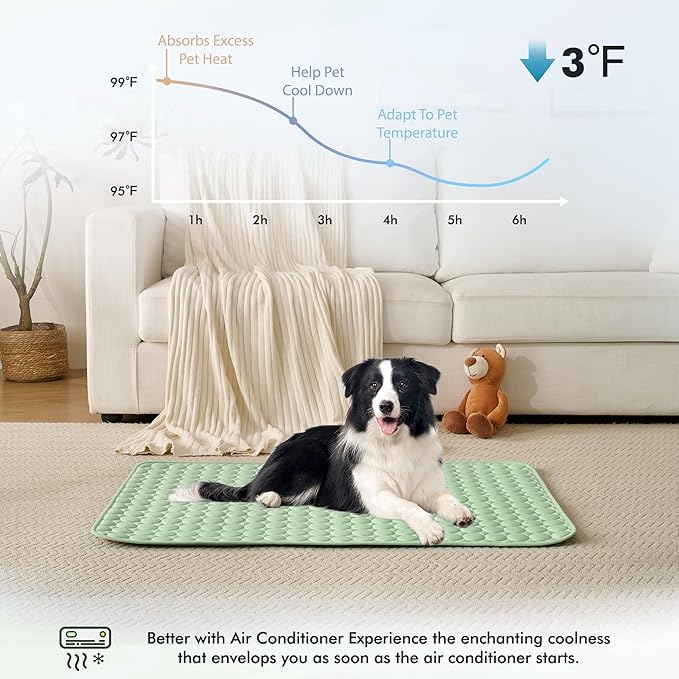 MICROCOSMOS Summer Cooling Mat & Sleeping Pad- Water Absorption Top, Materials Safe, Easy Carry, EZ Clean. Keep Cooling for Pets, Kids and Adults.(Green, 40" x28")