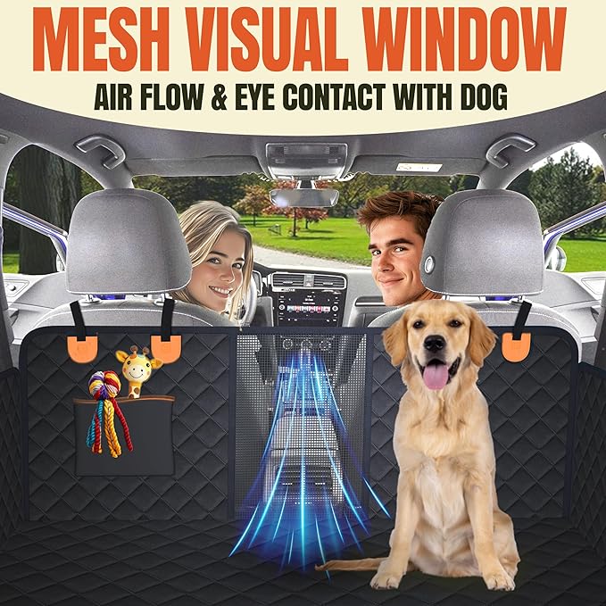 Back Seat Extender for Dogs, Hard Bottom Car Seat Cover for Dogs. Hammock Style, Large Space, Holds 420lbs, Sturdy, Waterproof for Car, SUV, Truck (Black)