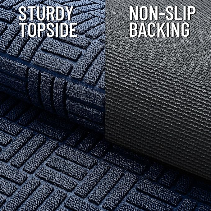 OLANLY Front Door Mat Outside Entrance 47x23, Absorbent, Heavy Duty Sturdy Natural Rubber Doormat Indoor Outdoor, Non-Slip, Stain and Fade Resistant, Low Profile Floor Mat for Entryway, Navy Blue