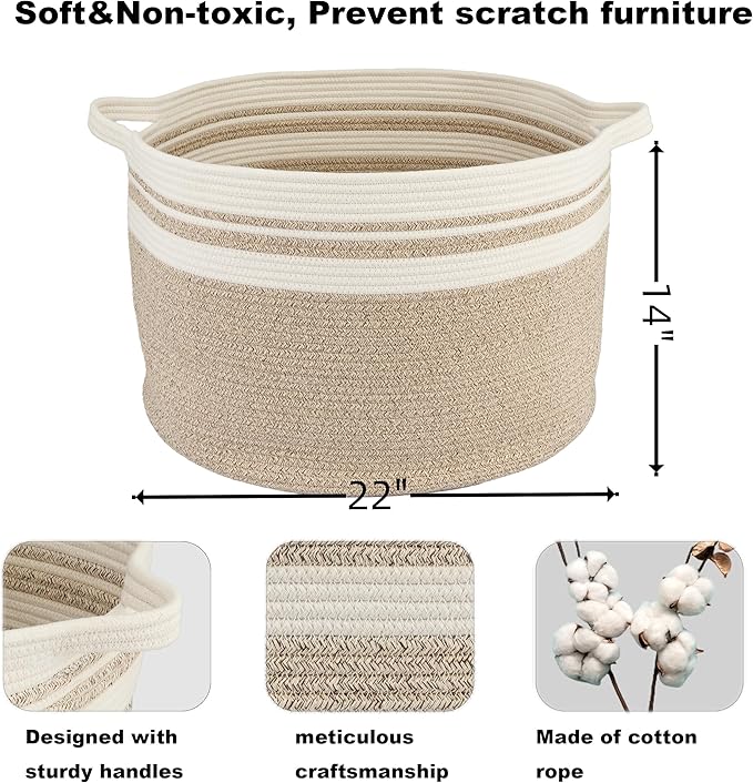 XUANGUO Extra Large Cotton Rope Basket round Blankets Basket for Living Room 22"x14" Toy Baskets for Kids Rope Storage Basket for Nursery Woven Laundry Baskets for Clothes Towels Baby Toy Storage