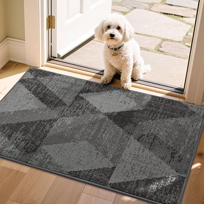COSY HOMEER Entryway Rugs Doormat 24"x36", Non-Slip Absorbent Polyester, Washable Rugs for Front Door, Dirty Paws & High Traffic Areas, Gray
