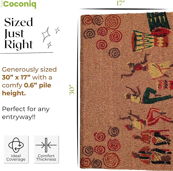 COCONIQ Coir Door Mats 17" X 30", Non-Slip Sturdy, PVC Backed Heavy Duty, Easy to Clean, Ideal for Door Entrance, Patio, Porch, Backyard, Garages, Joy of Music and Dance