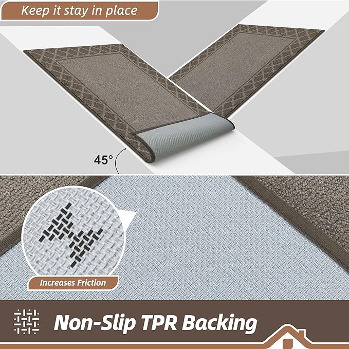 BEQHAUSE Door Mat Dirt Trapper Non Slip Entryway Rugs Absorbent Welcome Mat Low Profile Washable Front Door Mat for Muddy Paws,Entrance,Hallway, 32" x 48", Brown