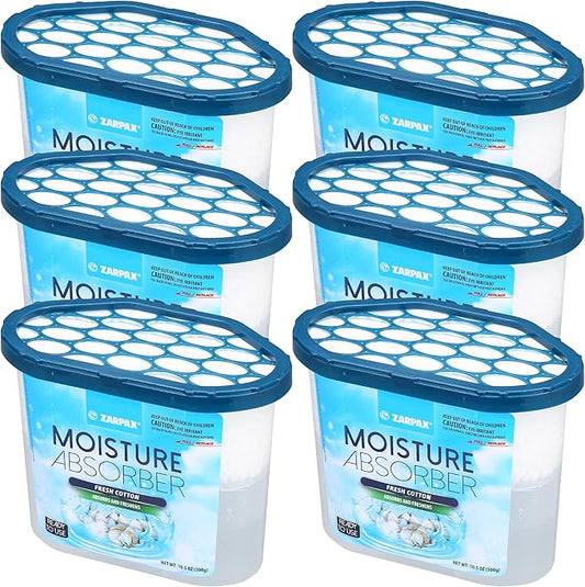 Moisture Absorber Fresh Cotton 10.5 oz/300g | Removes Moisture, Damp & Humidity | Odor Absorber With Fresh Cotton Fragrance | Moisture Trap for Bathroom, Closet, Kitchen | Set of 6