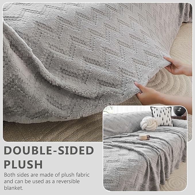 Sherpa Fleece Couch Cover for 3 Cushion Sofa, Grey, 71" x 150" - Pet Proof Sofa Covers Heavy Duty Scratch Resistant Pet Friendly Furniture Cover - Easy Install, Machine Washable