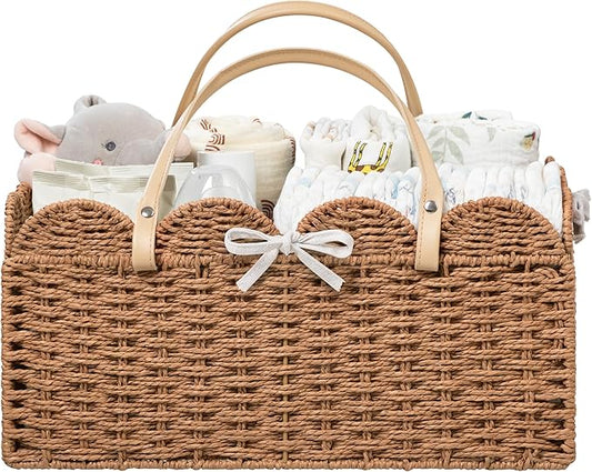 HBlife Large Baby Diaper Caddy, Paper Rope Storage Baskets Nursery Bin with Removable Divider, Portable Car Organizer for Diapers, Baby Shower Gifts, Newborn Essentials Must Haves
