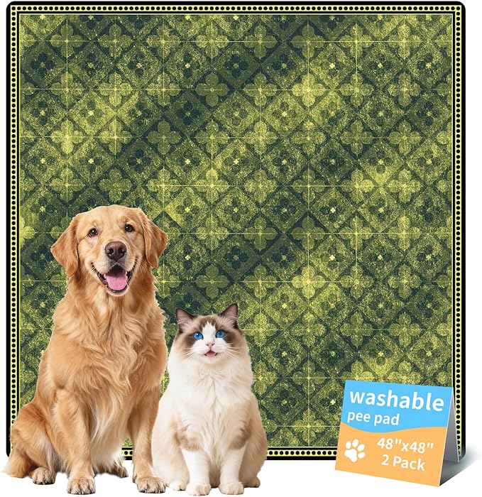 Dog Pee Pads Training Pads Upgrade Triple Thickness All-Purpose Super Absorbent & Leak-Proof, Quick Dry and Leak-Proof and Odor Control (Green/Multi, 48" x48"x2PCS)
