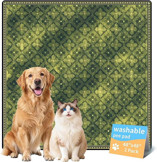Dog Pee Pads Training Pads Upgrade Triple Thickness All-Purpose Super Absorbent & Leak-Proof, Quick Dry and Leak-Proof and Odor Control (Green/Multi, 48" x48"x2PCS)