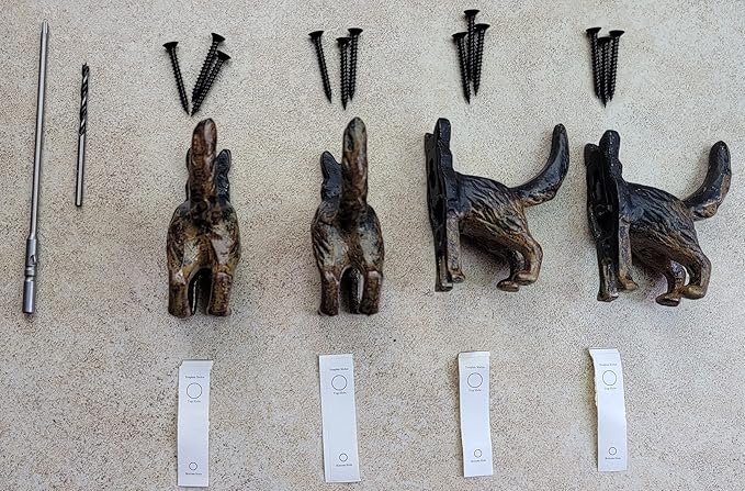 Lulu Decor, Cast Iron German Shepard Dog Tail Hooks (4 Dog Tail Hooks)