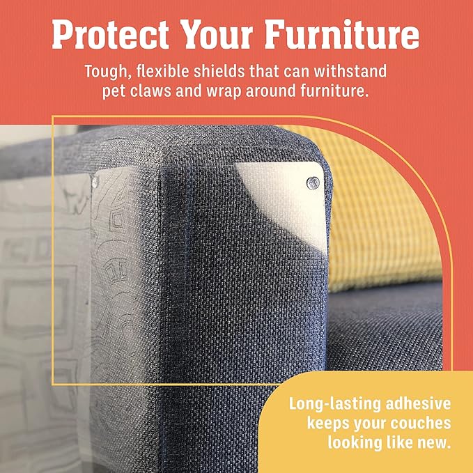 12 Pack XL Anti Cat Scratch Furniture Protector - Couch Protector from Cat Claws w/Twist Pins - Heavy Duty, Strong, Clear, Easy-to-Apply Scratching Deterrent and Shield for Sofa