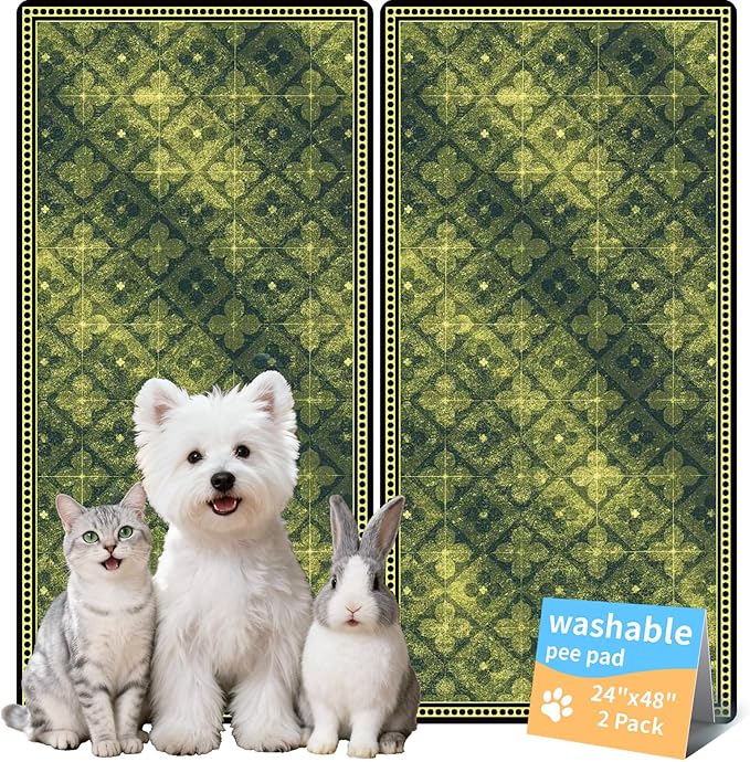 Dog Pee Pads Training Pads Upgrade Triple Thickness All-Purpose Super Absorbent & Leak-Proof, Quick Dry and Leak-Proof and Odor Control (Green/Multi, 24" x48"x2PCS)