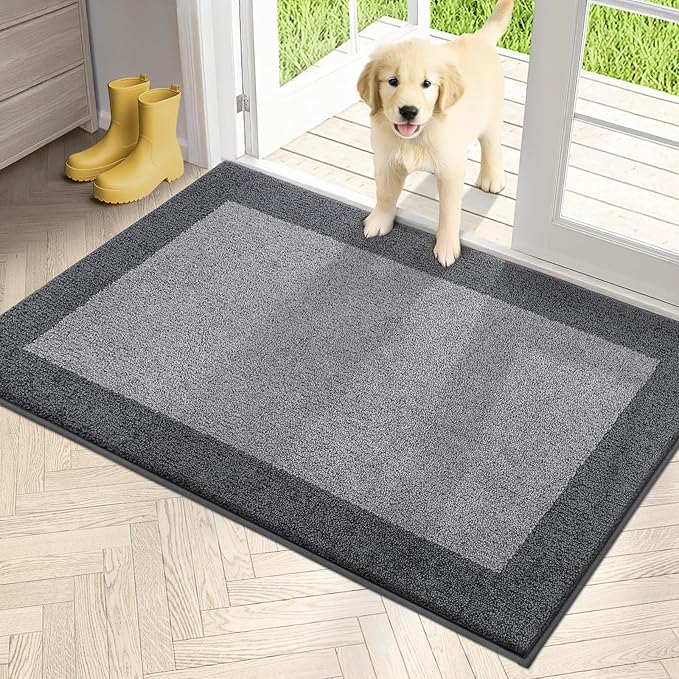 PURRUGS Dirt Trapping Door Mat 32" x 48", Non-Slip Machine Washable Entry Rug, Entrance Mat, Indoor Front Door Mat, Super Absorbent Entryway Rug for Muddy Shoes & Paws, Light Grey & Grey