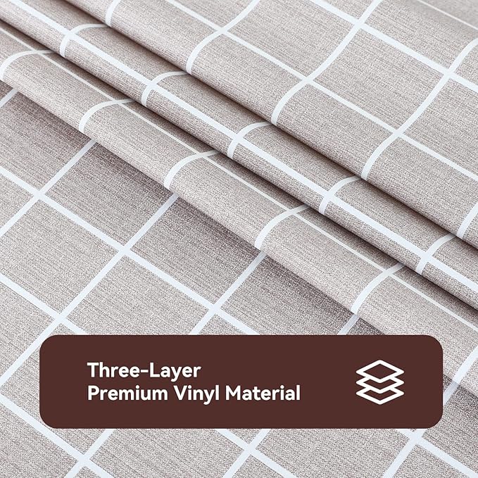 Romanstile Rectangle Vinyl Tablecloth, 100% Waterproof Oil-Proof Checkered Plastic Table Cloth, Heavy Duty Wipeable Table Covers for Dining, Camping, Picnic, Outdoor - 54 x 120 Inch, Sand